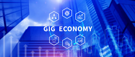 Gig economy, freelance, hybrid workplace concept. combination of employment trend, growing to...