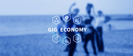 Gig economy, freelance, hybrid workplace concept. combination of employment trend, growing to external hiring. not aiの写真素材