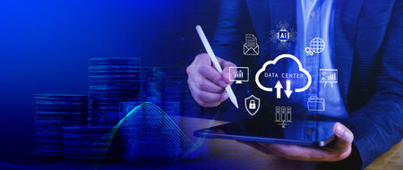 Data center concept. Digital technology, data processing and engineering, cloud computing concept,...