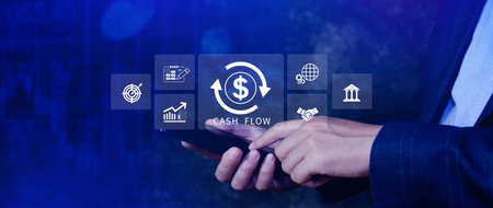 Cash Flow and Financial Analysis icons Concept. financial management, budgeting, business growth,...