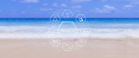 Wellness. Wellness longevity and Holistic Concept, health care, including mental wellbeing, fitness, nutrition, sleep, relationships and financial balance, Personal development and balance. not ai
