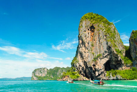 Railay, also known as Rai Leh, is a small peninsula between the city of Krabi and Ao Nang in Thailand.の写真素材