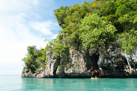 Canoeing in the ocean at Krabi,Thailandの写真素材