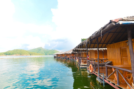 Floating houses on dam, Thailandのeditorial素材
