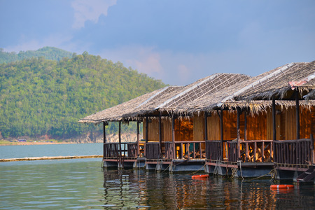 Floating houses on dam, Thailandのeditorial素材