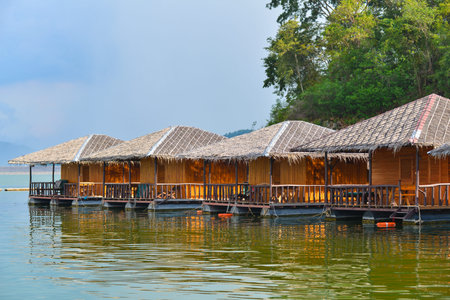 Floating houses on dam, Thailandのeditorial素材