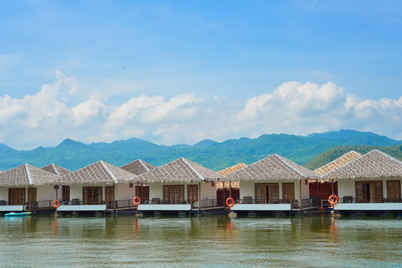 Floating houses on dam, Thailandのeditorial素材