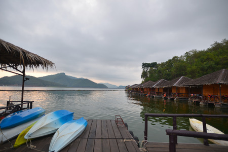 Beautiful sunrise in the morning on the lake, Thailandの写真素材