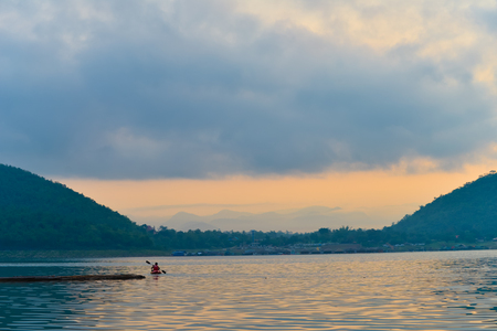 Kayak on lake, Thailandの写真素材