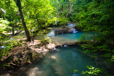 Erawan Waterfall, Kanchanaburi, Thailand (water, waterfall, forest)の写真素材