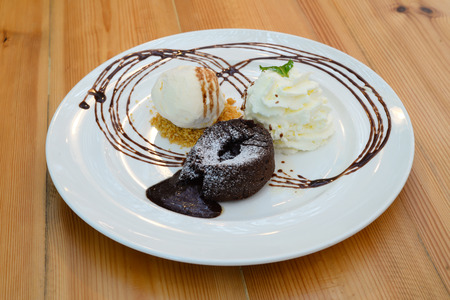 Chocolate Lava Cake with ice creamの写真素材