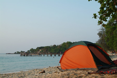 Campground on the beach,Koh Samed,Thailand (camping,tent)の写真素材