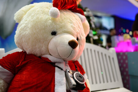 teddy bear santa clause in christmas clothes smilingの写真素材
