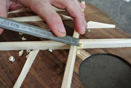 Woodworking on work bench with shavings(woodworking,   wood, carpentry), luthierの写真素材