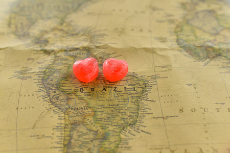 Sweet heart candy present love in old Brazil mapの写真素材