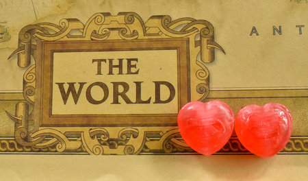 Sweet heart candy present love in old world map