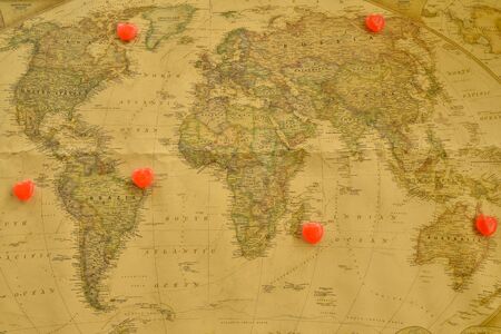 Sweet heart candy present love around the world, Old world mapの写真素材