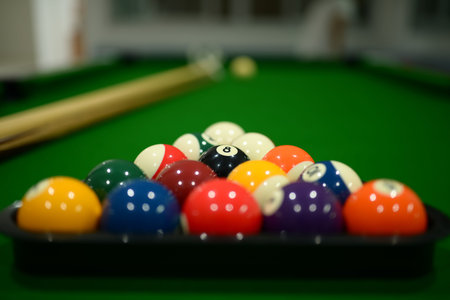 Billiard on table. Perfect composition of pool balls