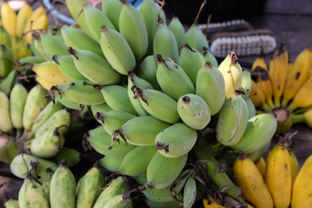 Fresh banana on wooden tableの写真素材