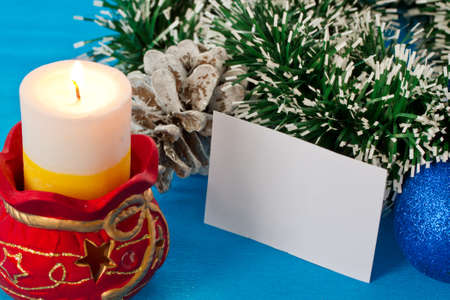 Blue Christmas toy on a blue backgroundの写真素材