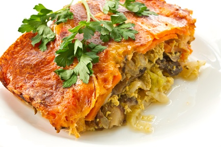 sautéed vegetables on the plate on a white backgroundの写真素材