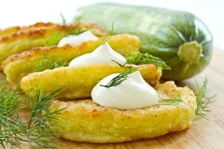 vegetable hot squash fritters with dill closeupの写真素材