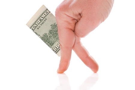 hand holding dollars on a white backgroundの写真素材