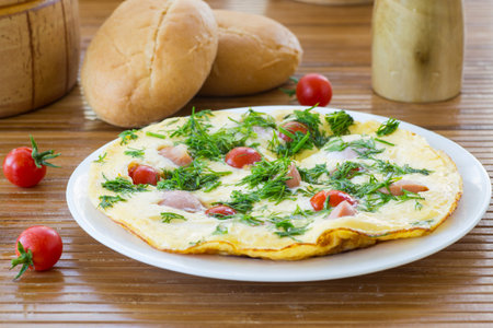 scrambled eggs with tomatoes and sausage with fennel