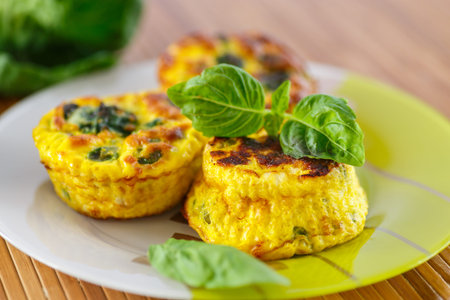 baked omelet with brussels sprouts on a plateの写真素材