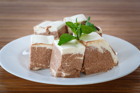 curd dessert on a plate with mint