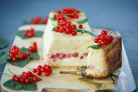 Cottage cheese casserole stuffed with red currantsの写真素材
