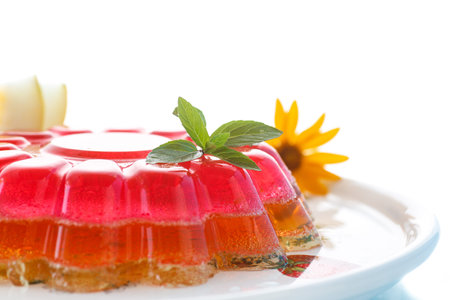 multi-layered fruit jelly isolated on white background