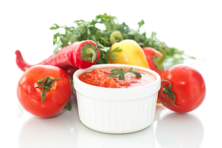 natural homemade sauce of tomatoes, peppers and vegetablesの写真素材