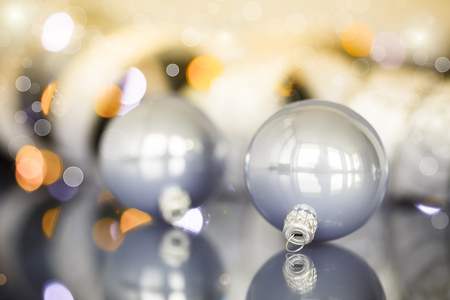 Christmas tree ornaments and balls on the blurry backgroundの写真素材