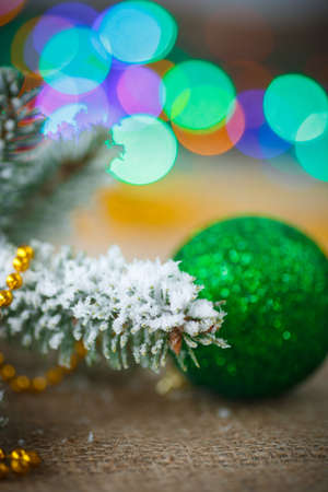 Christmas tree with ornaments on an abstract backgroundの写真素材