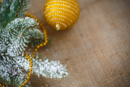 Christmas tree with ornaments on the tableの写真素材