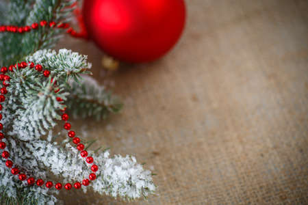 Christmas tree with ornaments on the tableの写真素材