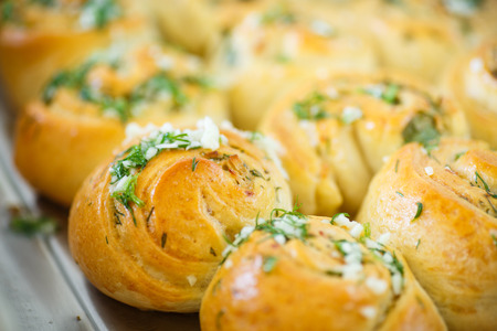 garlic bread rolls with garlic, dill and herbsの写真素材