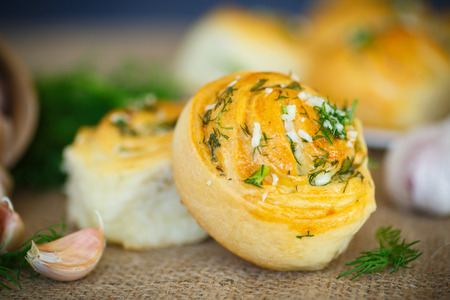 garlic bread rolls with garlic, dill and herbsの写真素材