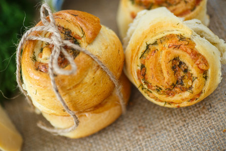 baked buns stuffed with cheese and herbs