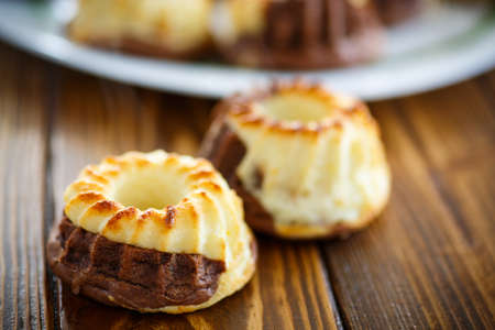 curd sweet chocolate muffins on a plateの写真素材