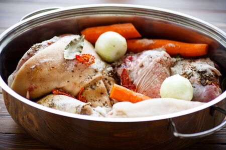 set of raw food to cook meat aspicの写真素材