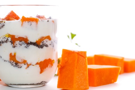 Greek yogurt with baked pumpkin and poppy seedsの写真素材