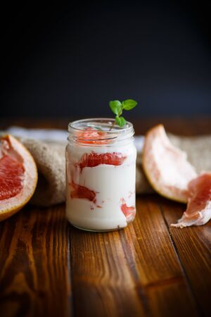 Greek yogurt with grapefruitの写真素材