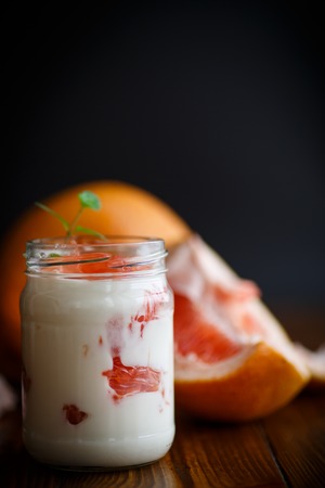 Greek yogurt with grapefruitの写真素材