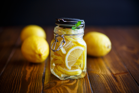 Pickled lemons in sugar syrupの写真素材