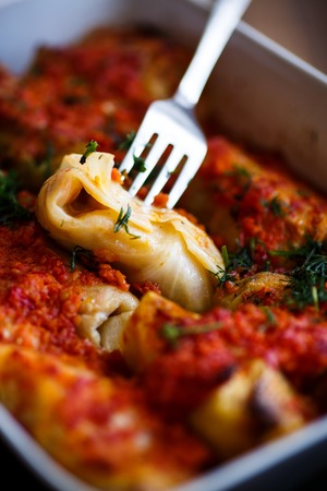 Stuffed cabbage rolls with rice and meatの写真素材