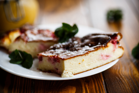 Cottage cheese casserole with berriesの写真素材
