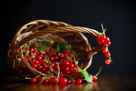 Ripe red currant in a basket