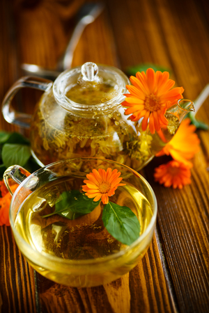 Therapeutic tea from flowers of calendulaの写真素材